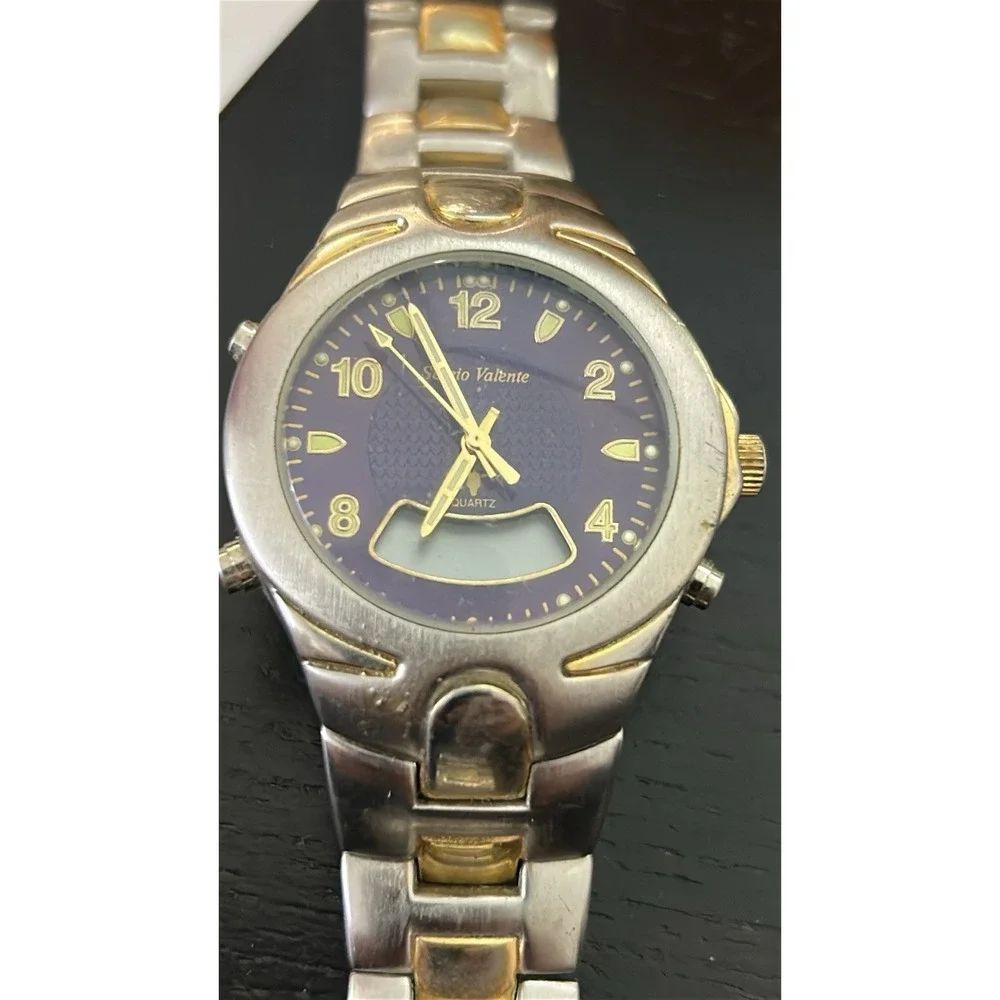 Vintage Y2K Sergio Valente Analog Digital Quartz Two-Tone Stainless Steel